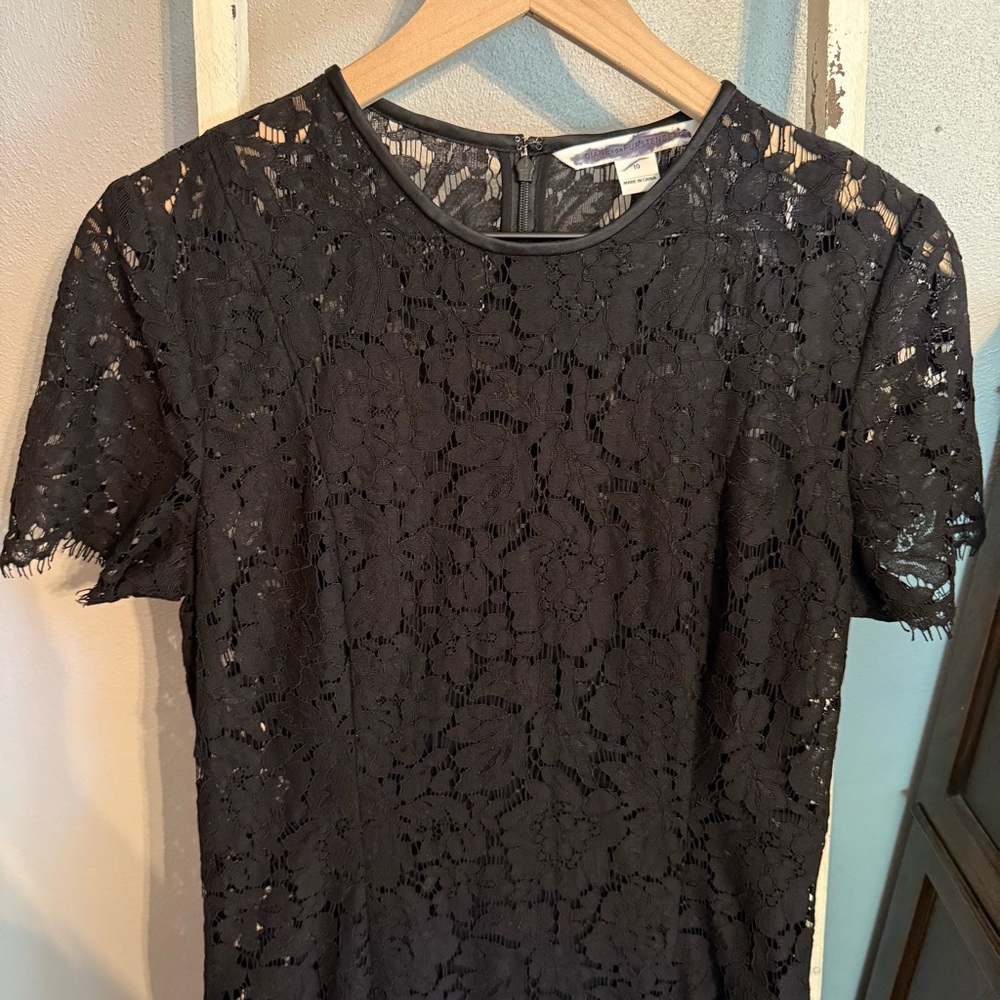 Diane Von Furstenberg Carly Black Lace Midi Dress Size 10 - Picture 2 of 10